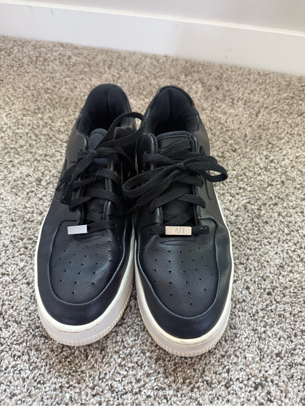 Nike Women’s Air Force Ones Black Low-Top Sneakers with White Sole